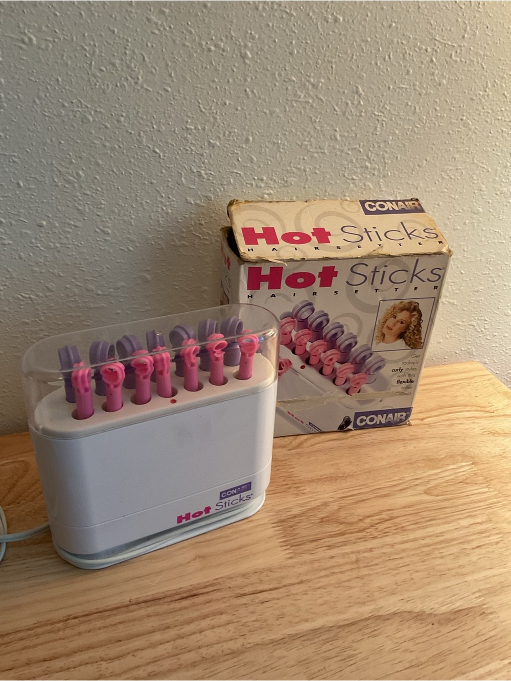 Conair Hot Sticks Tested 14 Flexible Hot roller Curlers Pink & Purple With Box